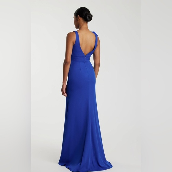 MAC DUGGAL Royal Blue Sleeveless V Neck Bow Detail Gown 4 - Picture 3 of 9